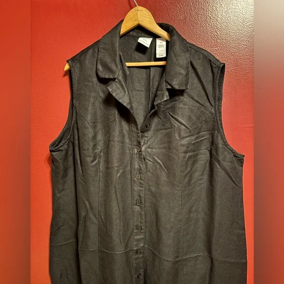 Emma James Sleeveless Button-Front Dress Women’s Size 22W Black Linen Minimalist - Picture 2 of 7